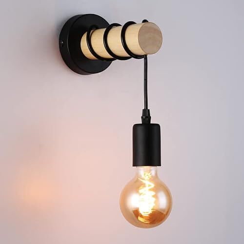 B·LED BARCELONA LED B·LED BARCELONA LED BarcelonaLED Ronde wandlamp van natuurlijk hout met E27-fitting, zwart, hanger, vintage, Scandinavisch, voor hal, slaapkamer, woonkamer