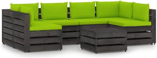 The Living Store Pallet Loungeset - Grenenhouten tuinmeubelset - 69x70x66 cm - Houten loungeset met dik gevoerde kussens