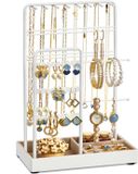 SONGMICS Présentoir à bijoux, organisateur de bijoux, cadre en métal, plateau à bijoux en velours, rangement de bijoux pour colliers, bracelets, boucles d'oreilles, bagues, idée cadeau, blanc JJS021W01