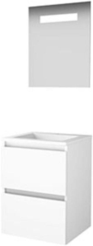 Basic Line Premium 46 Badkamermeubelset - 50 x 46 cm - Greeploos - 2 Lades - Acryl Wastafel - 1 Kraangat - Spiegelkast met LED Verlichting - Ice White