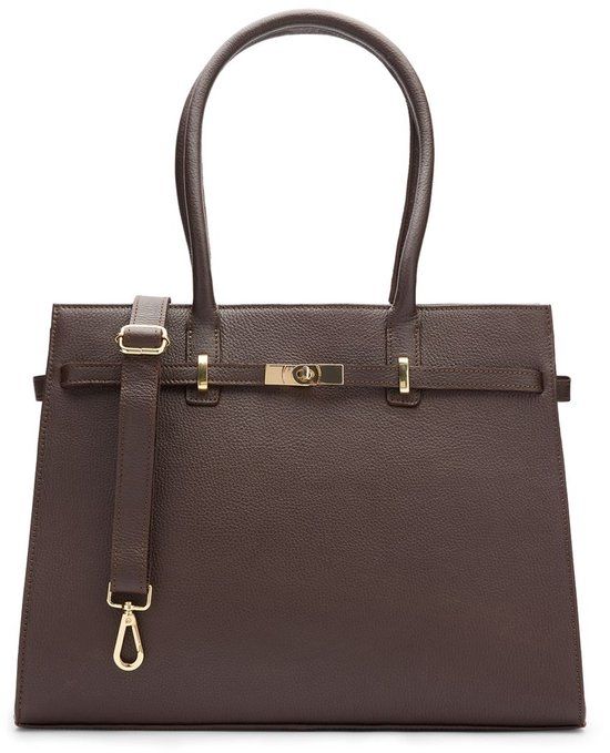 Manfield - Donkerbruine leren shopper