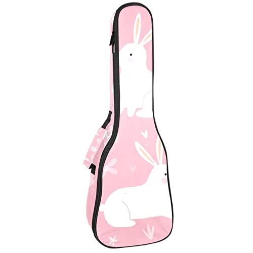 Mersov Tenor Ukulele Gigbag Waterdichte Ukelele Case Gewatteerde Rugzak, Geweldig voor Sopraan Concert (21/23/24") Vier Witte Konijn Leuke Konijn Roze