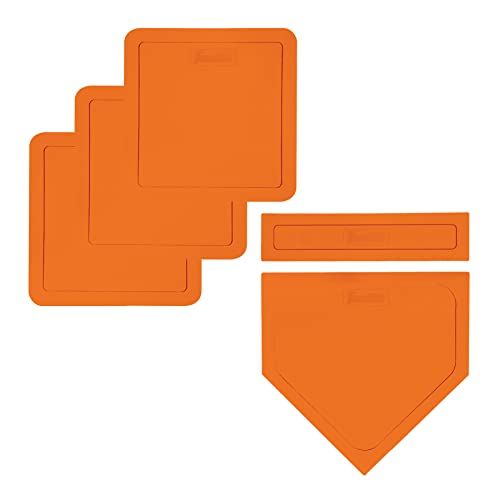 Franklin Sports Gegooide honkbalbasis met thuisplaat en werperrubber - rubberen basisset perfect voor honkbal, bijbal en kickball - vijfdelig oranje