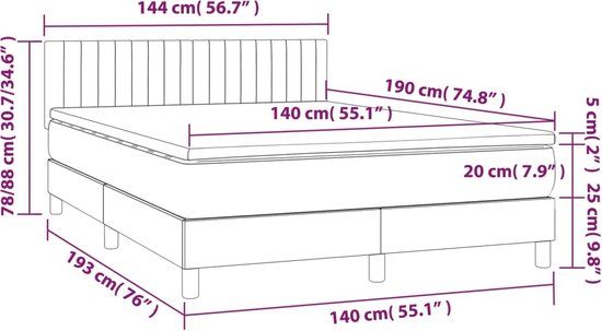 vidaXL Boxspring met matras en LED stof crèmekleurig 140x190 cm