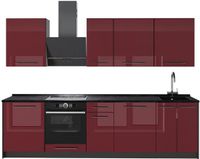 Vicco Complete keukeneenheid Fame-Line, Bordeauxrode hoogglans/Antraciet, 280 cm zonder werkblad