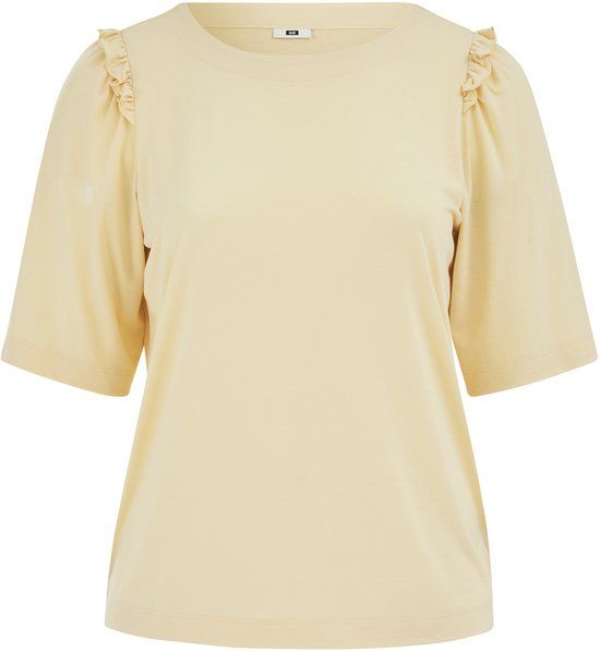 WE Fashion Dames Jersey T-shirt met ruches - Curve - Lichtgeel - Viscose - 5XL