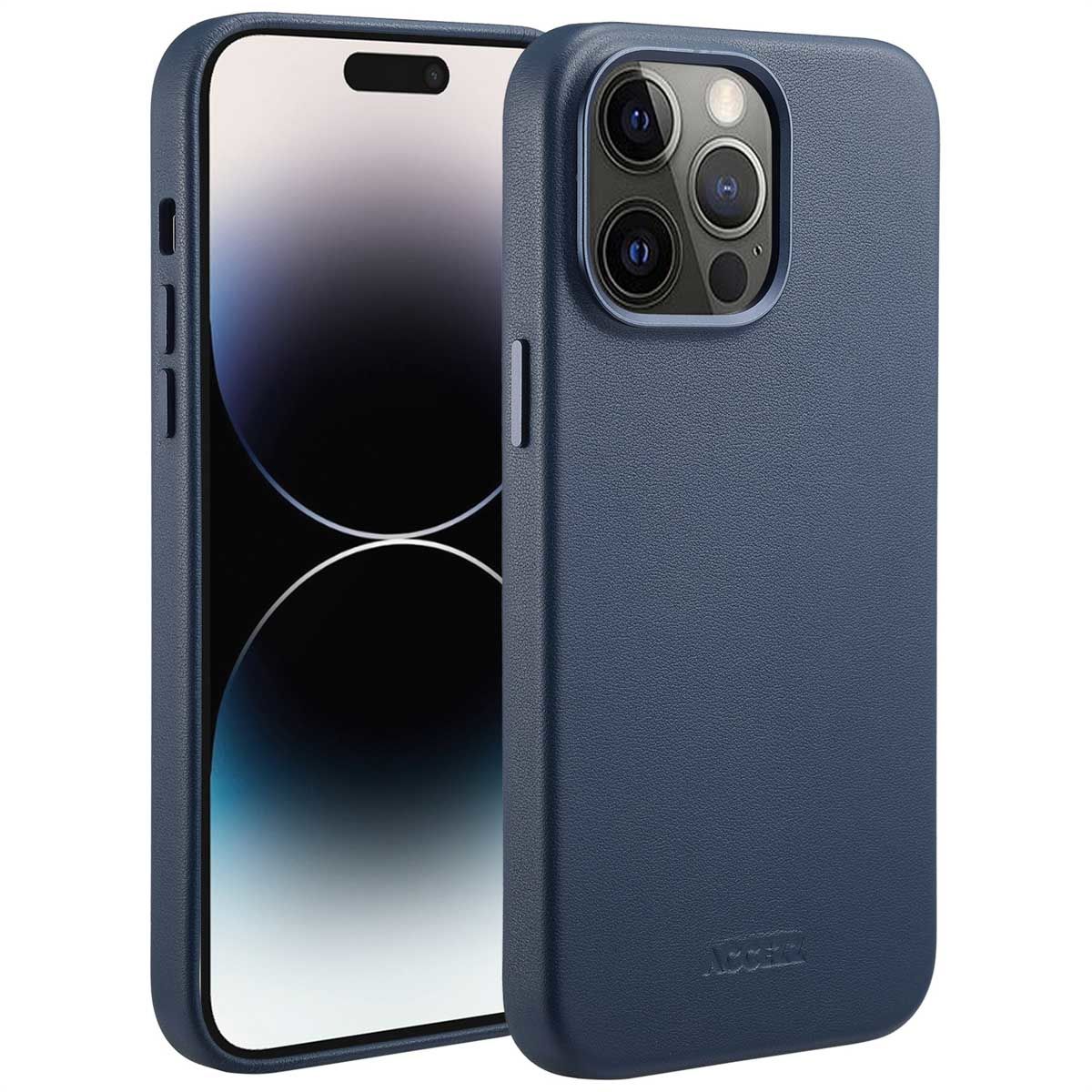 Accezz MagSafe Leather Backcover iPhone 14 Pro Max - Donkerblauw