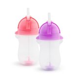 Munchkin Drinkbeker met Rietje en Click Lock Top Set, Baby & Peuter Tuitbekers met Rietje, BPA-Vrije Antilek Tuitbeker, Vaatwasserbestendig, Verzwaard Rietje - 2 Stuks x 296ml, Roze/Paars
