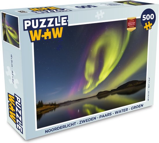 MuchoWow Puzzel Noorderlicht - Zweden - Paars - Water - Groen - Legpuzzel - Puzzel 500 stukjes - Sinterklaas cadeautjes - Sinterklaas voor grote kinderen