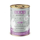 GRAU - het origineel - Natvoer voor katten - Kip & kalkoenharten, 6 verpakking (6 x 400 g), graanvrij, voor volwassen katten