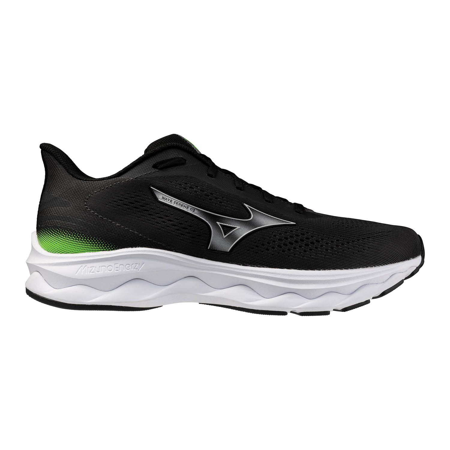 Mizuno Wave Serene 2 Hardloopschoenen Zwart/Zilver/Glowing Apple Heren Maat 43