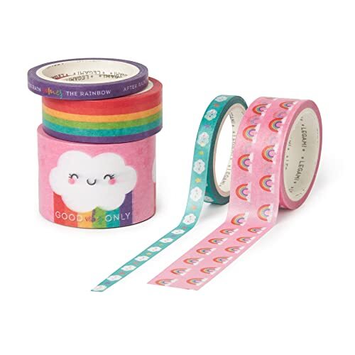 LEGAMI - Set van 5 papieren stickers, Tape By Tape, Ø 4,5 cm, H max. 3 cm L 5 m, thema Rainbow, kleurrijk, om te lijmen, te decoreren en vorm te geven