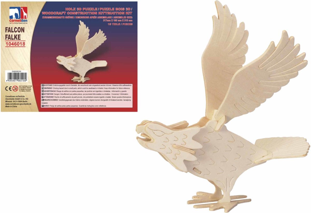 Cornelissen Houten dieren 3D puzzel valk vogel - Speelgoed bouwpakket 21,7 x 18,5 x 21,5 cm