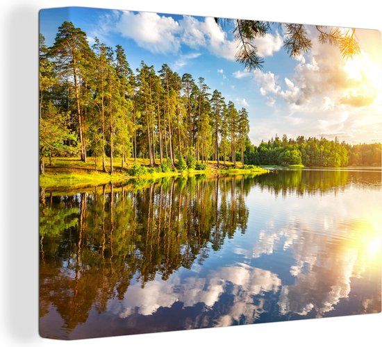 OneMillionCanvasses Canvas schilderij 160x120 cm - Water - Bomen - Natuur - Modern - Muurdecoratie