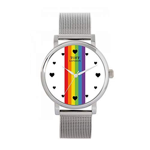 Toff London Pride Lineair horloge met witte hartjes