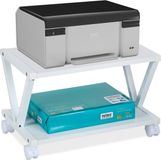 Relaxdays printertafel - 2 etages - tot 20 kg per etage - op wielen - printerkastje - wit