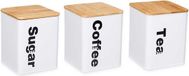 Kinvara Voorraadpotten set - 3x stuks - koffie/thee/suiker - wit - metaal/bamboe - 1.3L - voorraadpot