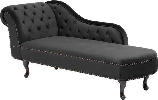 Beliani NIMES Chaise longue Fluweel zwart 170x61cm