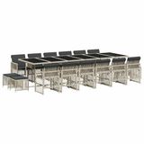 vidaXL Ensemble de jardin 17 pièces avec coussins, gris clair, polyrotin