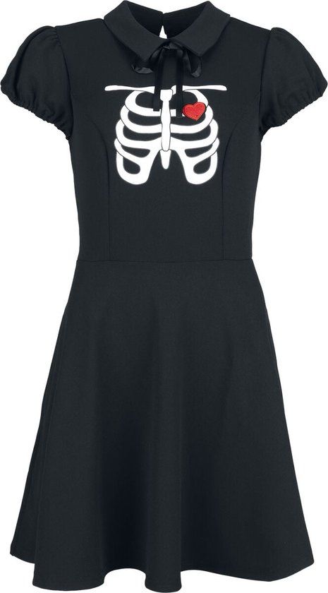 Hell Bunny Skeleton Girl Dress Dames Mini-jurk - zwart - M