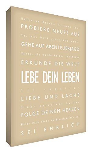Little Helper Feel Good Art Canvas Wall Decoration - "Lebe dein Leben" - 30 x 20 cm - Beige