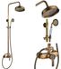 Mitigeur de douche antique en laiton - Montage mural pour baignoire et douche - Pomme de douche pluie de 20 cm - Deux poignées - Eau chaude/froide - Cartouche en céramique - Rangement