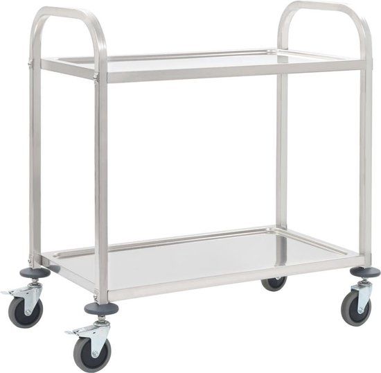 vidaXL Keukentrolley - 2-laags - 95x45x83,5 cm - Roestvrij Staal