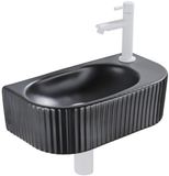 QeramiQ Fuente Fonteinset - 40x21.5x12cm - rechts - geribbeld - halfrond - 1 kraangat - keramiek - fonteinkraan wit mat - afvoerplug - verlaagd sifon - zwart mat
