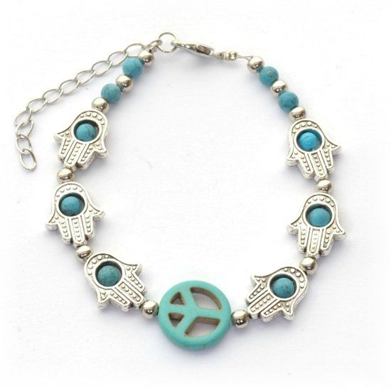 Fako Bijoux® - Armband - Turquoise - Hamsa Peace - 8719743516038