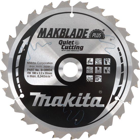 Makita Cirkelzaagblad voor Hout | Makblade-Plus | Ø 190mm Asgat 20mm 24T - B-08604