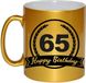 Bellatio Decorations Gouden Happy Birthday 65 years cadeau mok / beker met wimpel - 330 ml - keramiek - verjaardags koffiemok / theebeker