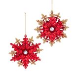 Kurt S. Adler Rood met gouden glitter sneeuwvlok 2A 13 cm ornament