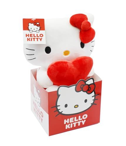 Joy Toy Hello Kitty met pluche hart 24 cm in kartonnen zak, rood