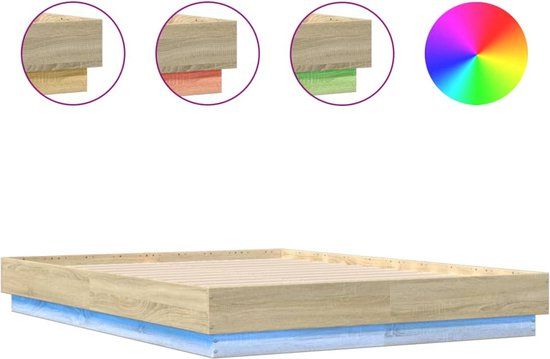 vidaXL Bedframe met LED-verlichting - Sonoma eikenkleurig - 135x190 cm