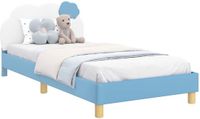 vidaXL Kinderbedframe met hoofdbord, blauw, 90 x 200 cm, PU