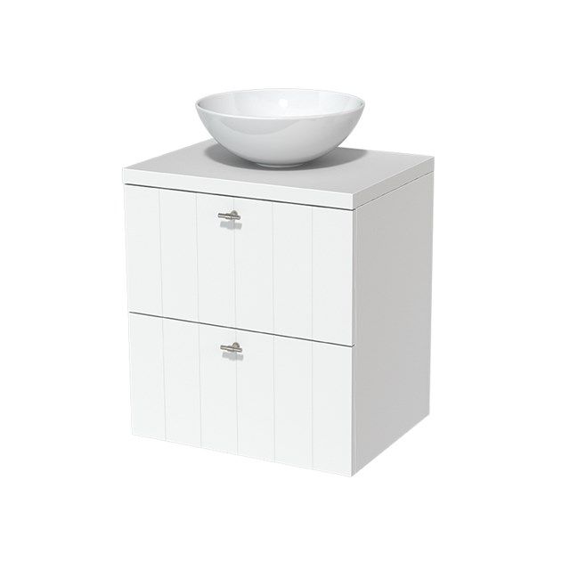 Maxaro Badkamermeubel voor Waskom 60cm Modulo Plato Mat Wit 2 Lades Lamel