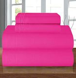 Elegant Comfort Luxe lakenset, 1500-draaddichtheid, hoogwaardige microvezel, 4-delige lakenset, kreukbestendig, elastisch hoeslaken, diepe zak tot 40,6 cm, volledig formaat, roze (hot pink)
