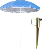 Merkloos Parasol met metalen grondharing van 45 cm - blauw - polyester - Dia 150 cm - verstelbaar - Tuin - Strand - Camping - UV straling bestendig