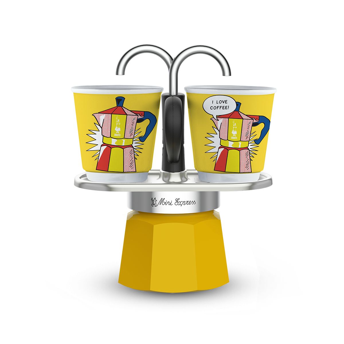 Bialetti Mini Express Lichtenstein - Espresso Maker with 2 Cups - 2-Cup