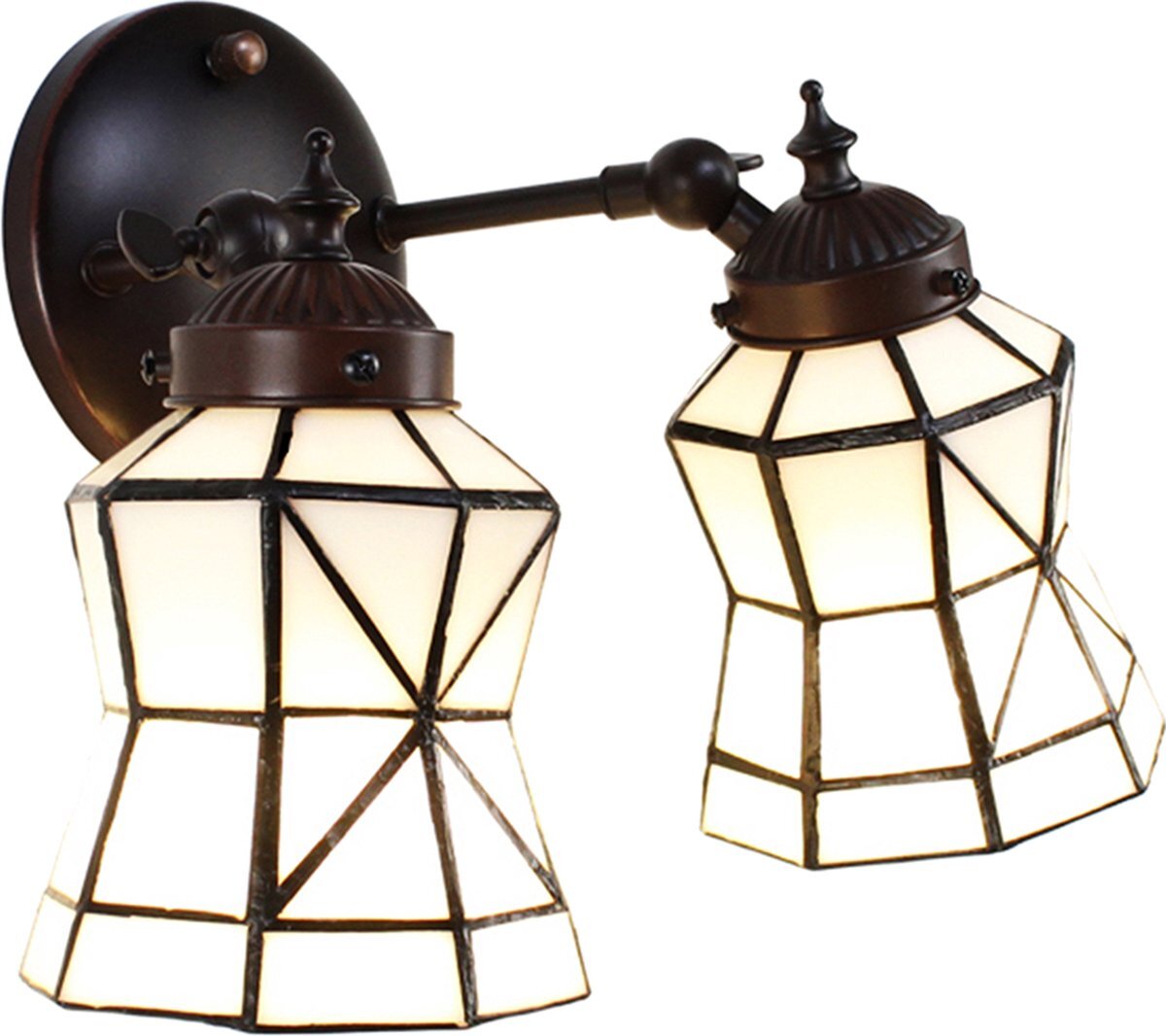 Lumilamp Wandlamp Tiffany 30*23*23 cm E14/max 2*40W Wit, Bruin Glas, Metaal Muurlamp Sfeerlamp Tiffany Lamp