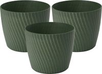 Form Plastic Plantenpot/bloempot Waves - 3x - kunststof - donkergroen - D17 x H14 cm - rond