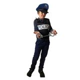 RUBIE'S Politiekostuum voor kinderen, één maat, 5-8 jaar, kostuum met bedrukte borstplaat, pet, handboeien, pistool en walkietalkie van kunststof, voor carnaval, verjaardag, Halloween