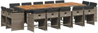vidaXL 15-delige Tuinset met Kussens, Poly Rattan, Grijs