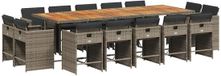 vidaXL 15-delige Tuinset met Kussens, Poly Rattan, Grijs