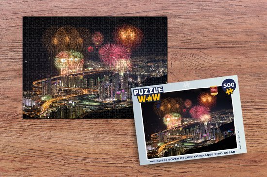 MuchoWow Puzzel Vuurwerk boven de Zuid-Koreaanse stad Busan - Legpuzzel - Puzzel 500 stukjes