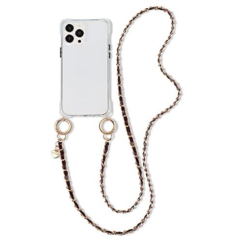 Liujunh Silicone Lanyard Cross Phone Case voor iPhone 12 mini - bruin goud