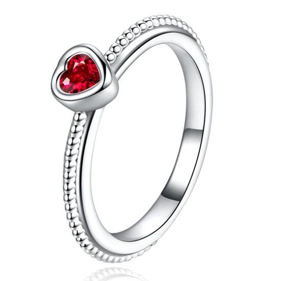 LGT JWLS Lookinggoodtoday Dames Ring Verzilverd met Rood Hart van Zirkonia-19mm