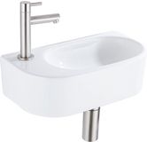 QeramiQ Fuente fonteinset – 40x21.5x12 cm – keramiek wit glans – kraangat links – kraan geborsteld RVS