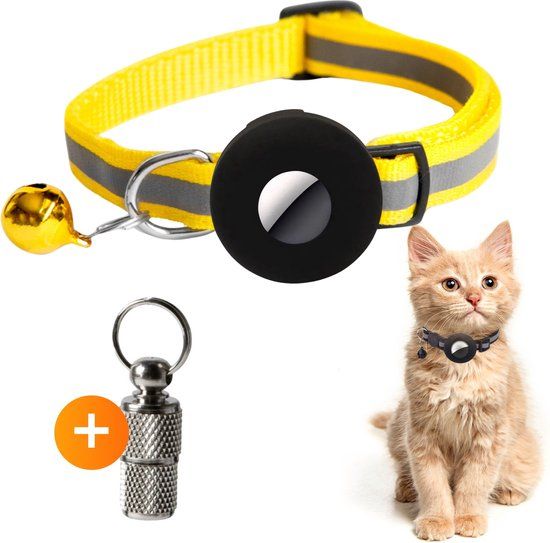 Ace Pets - Airtag Kattenhalsband - Reflecterend - Geel - Apple Airtag Geschikt