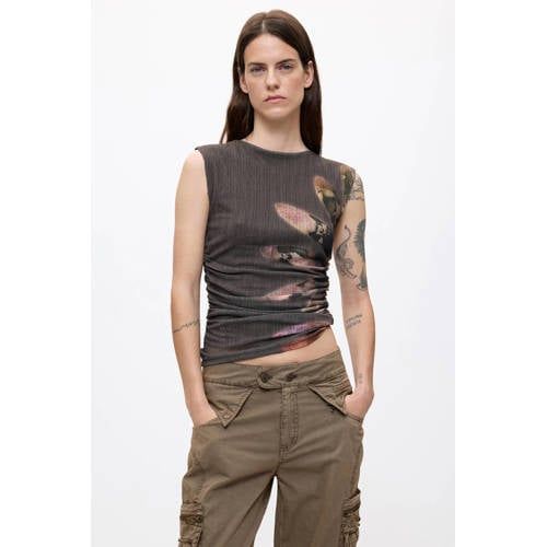 Desigual top met print - grijsbruin